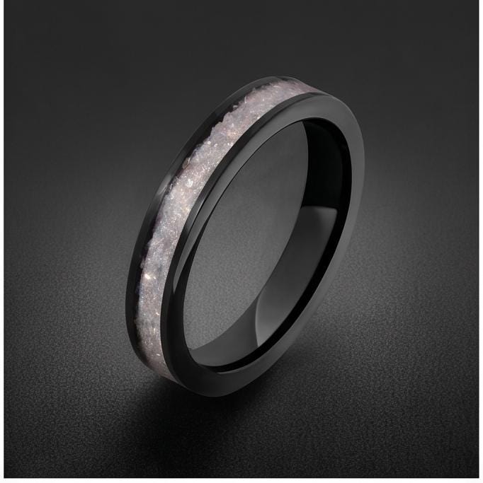 Moonstone Ring, Black Tungsten Ring, Black Wedding Ring, Mens Wedding Band, Womens Ring, Anniversary Ring, Engagement Ring, 4