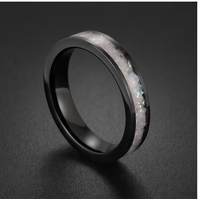 Moonstone Ring, Black Tungsten Ring, Black Wedding Ring, Mens Wedding Band, Womens Ring, Anniversary Ring, Engagement Ring, 4