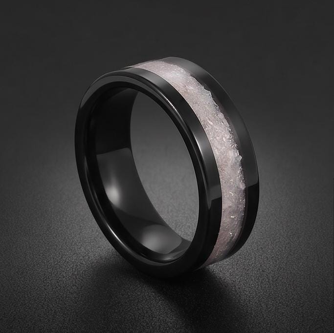 Black Tungsten Moonstone Ring for Men ~ Moonstone Wedding Band, Comfort Fit (4mm, 8mm) ~ Tungsten Carbide Couple Ring ~ Promi