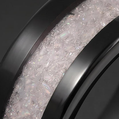 Black Tungsten Moonstone Ring for Men ~ Moonstone Wedding Band, Comfort Fit (4mm, 8mm) ~ Tungsten Carbide Couple Ring ~ Promi