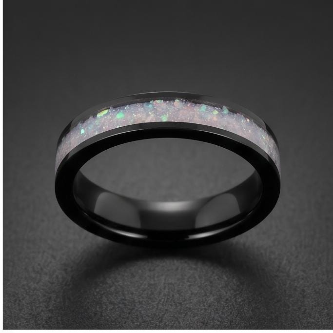 Black Tungsten Moonstone Ring for Men ~ Moonstone Wedding Band, Comfort Fit (4mm, 8mm) ~ Tungsten Carbide Couple Ring ~ Promi