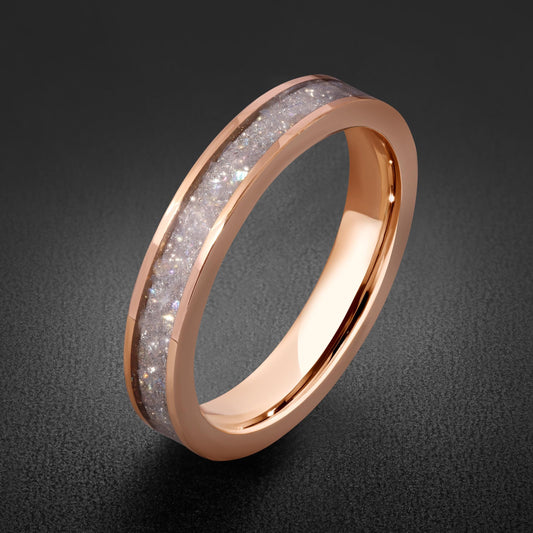 Rose Gold Tungsten Ring with Rainbow Moonstone | Iridescent Blue Purple Gemstone Moonstone Jewelry ~ Mystical Statement Ring 