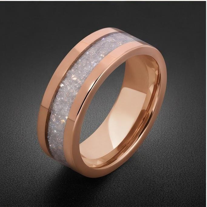 Moonstone Ring, Rose Gold Tungsten Ring, Rose Gold Wedding Ring, Mens Wedding Band, Womens Ring, Anniversary Ring, Engagement