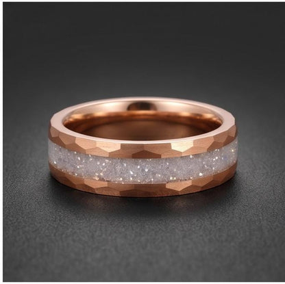 Moonstone Ring, Hammered Tungsten Ring, Hammered Rose Gold Ring, Mens Wedding Band, Womens Ring, Anniversary Ring, Engagement