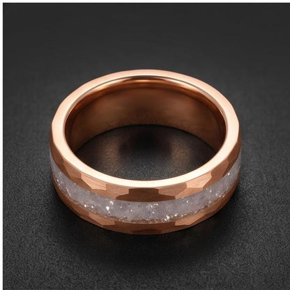 Moonstone Ring, Hammered Tungsten Ring, Hammered Rose Gold Ring, Mens Wedding Band, Womens Ring, Anniversary Ring, Engagement