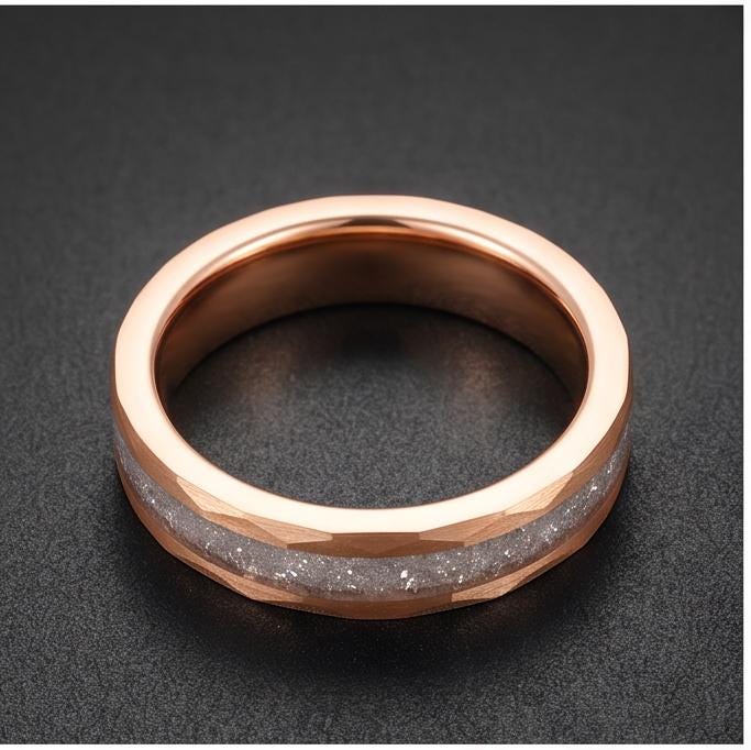 Moonstone Ring, Hammered Tungsten Ring, Hammered Rose Gold Ring, Mens Wedding Band, Womens Ring, Anniversary Ring, Engagement