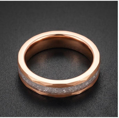 Moonstone Ring, Hammered Tungsten Ring, Hammered Rose Gold Ring, Mens Wedding Band, Womens Ring, Anniversary Ring, Engagement