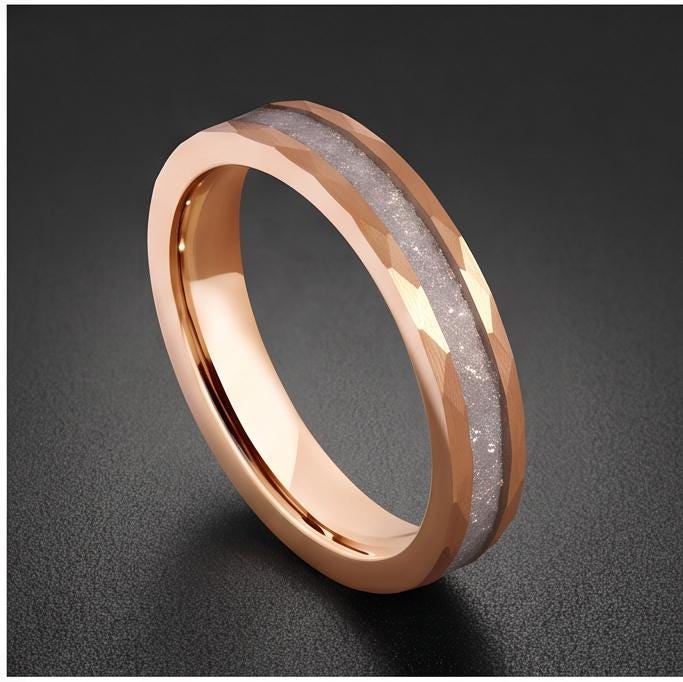 Moonstone Ring, Hammered Tungsten Ring, Hammered Rose Gold Ring, Mens Wedding Band, Womens Ring, Anniversary Ring, Engagement