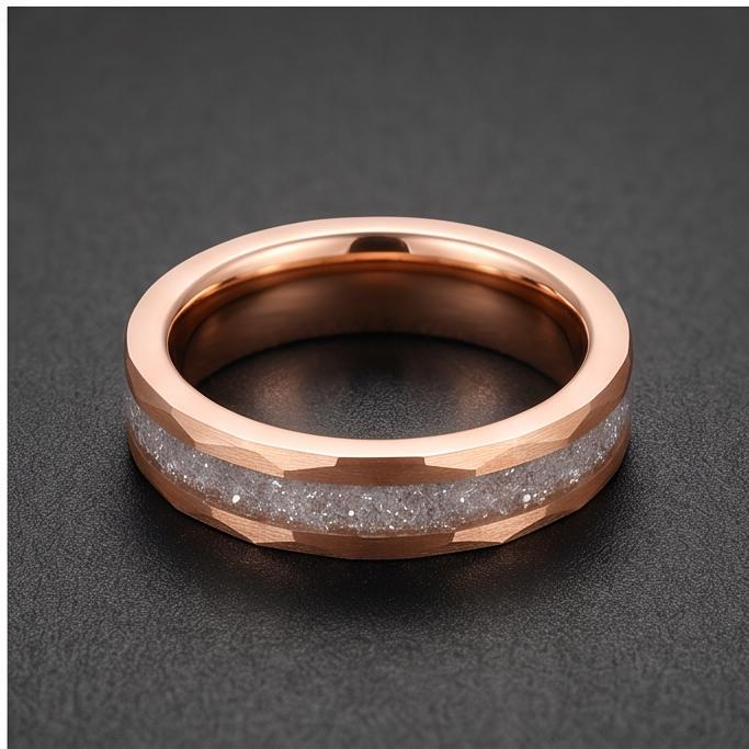 Moonstone Ring, Hammered Tungsten Ring, Hammered Rose Gold Ring, Mens Wedding Band, Womens Ring, Anniversary Ring, Engagement