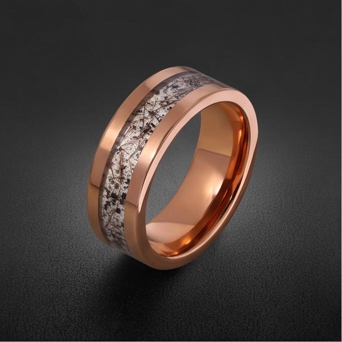 Rutilated Quartz Ring, Rose Gold Tungsten Ring, Rose gold Wedding Ring, Mens Wedding Band, Womens Ring, Anniversary Ring, Eng