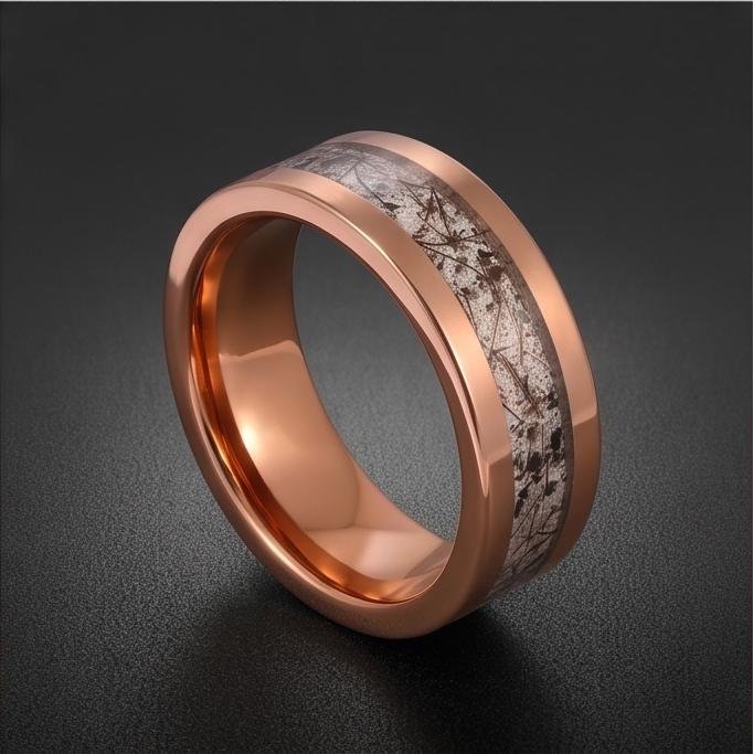 Rutilated Quartz Ring, Rose Gold Tungsten Ring, Rose gold Wedding Ring, Mens Wedding Band, Womens Ring, Anniversary Ring, Eng