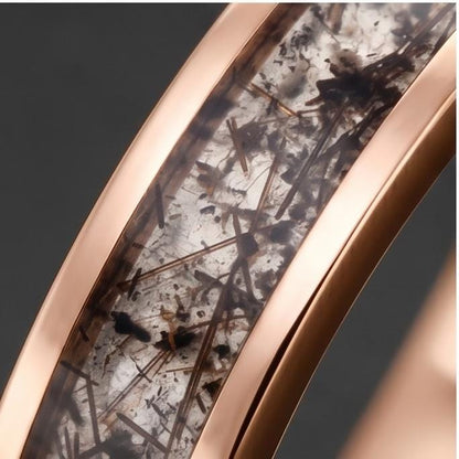 Rutilated Quartz Ring, Rose Gold Tungsten Ring, Rose gold Wedding Ring, Mens Wedding Band, Womens Ring, Anniversary Ring, Eng