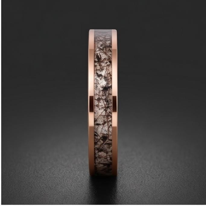 Rutilated Quartz Ring, Rose Gold Tungsten Ring, Rose gold Wedding Ring, Mens Wedding Band, Womens Ring, Anniversary Ring, Eng