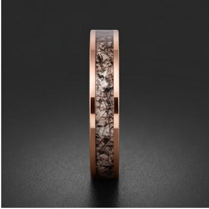 Rutilated Quartz Ring, Rose Gold Tungsten Ring, Rose gold Wedding Ring, Mens Wedding Band, Womens Ring, Anniversary Ring, Eng