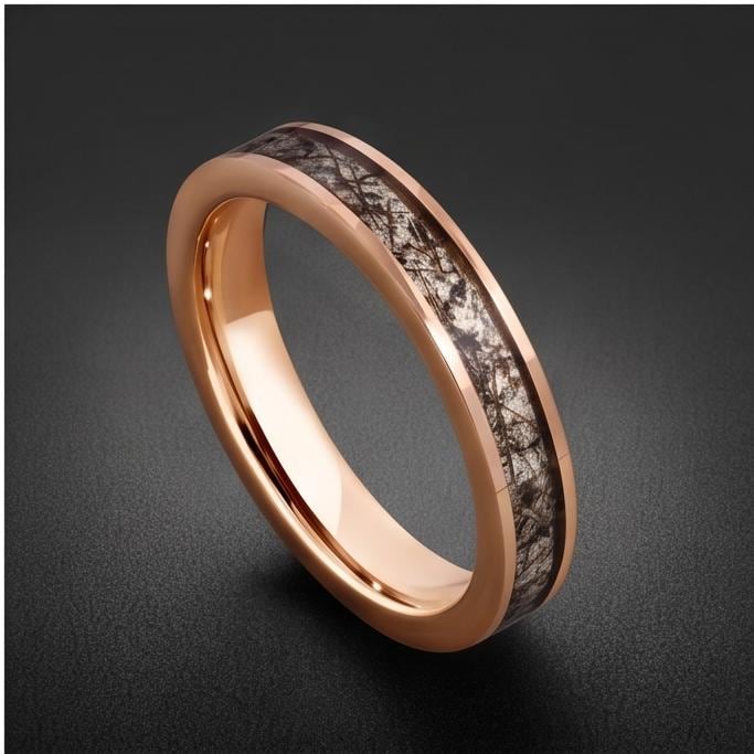 Rutilated Quartz Ring, Rose Gold Tungsten Ring, Rose gold Wedding Ring, Mens Wedding Band, Womens Ring, Anniversary Ring, Eng