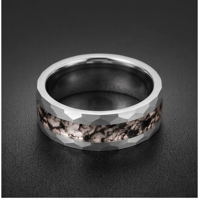 Hammered Black Tungsten Ring with Rutilated Quartz | Handmade Natural Gemstone Jewelry ~ Unique Statement Wedding Band for Me