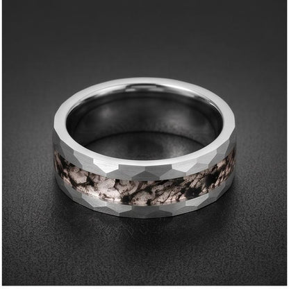 Hammered Black Tungsten Ring with Rutilated Quartz | Handmade Natural Gemstone Jewelry ~ Unique Statement Wedding Band for Me