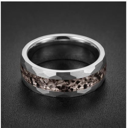 Hammered Black Tungsten Ring with Rutilated Quartz | Handmade Natural Gemstone Jewelry ~ Unique Statement Wedding Band for Me
