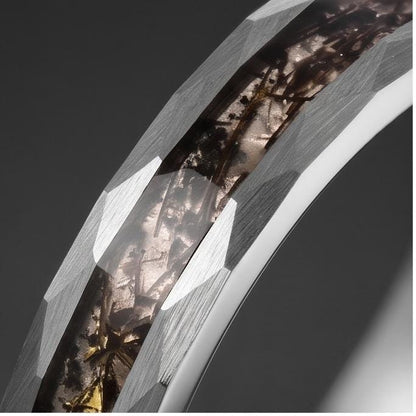 Hammered Black Tungsten Ring with Rutilated Quartz | Handmade Natural Gemstone Jewelry ~ Unique Statement Wedding Band for Me