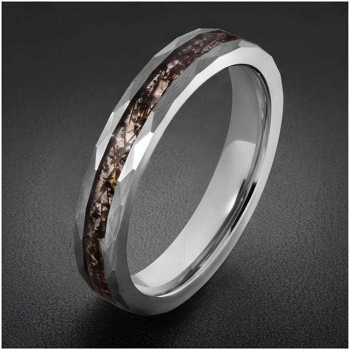 Hammered Black Tungsten Ring with Rutilated Quartz | Handmade Natural Gemstone Jewelry ~ Unique Statement Wedding Band for Me