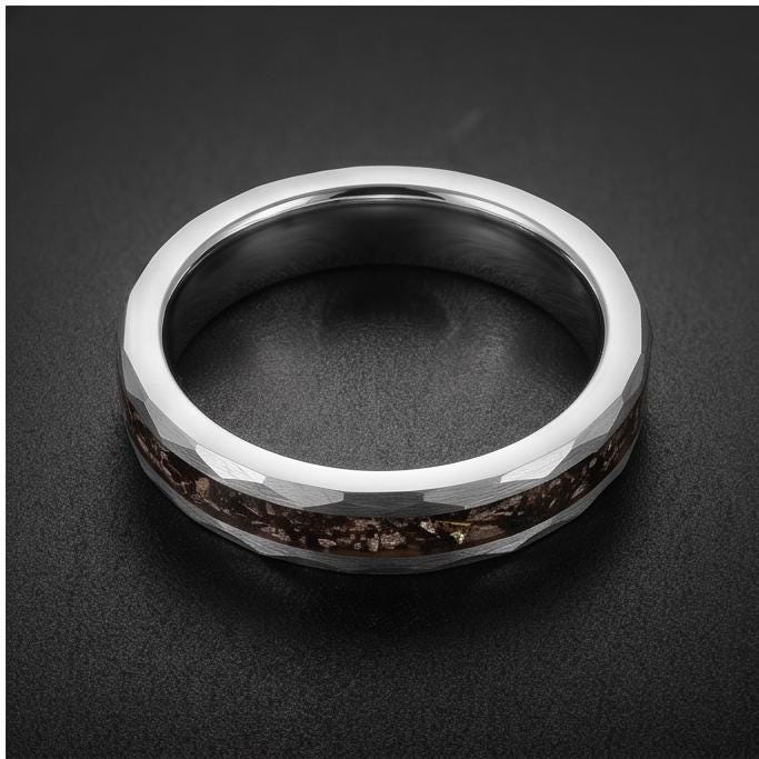 Hammered Black Tungsten Ring with Rutilated Quartz | Handmade Natural Gemstone Jewelry ~ Unique Statement Wedding Band for Me