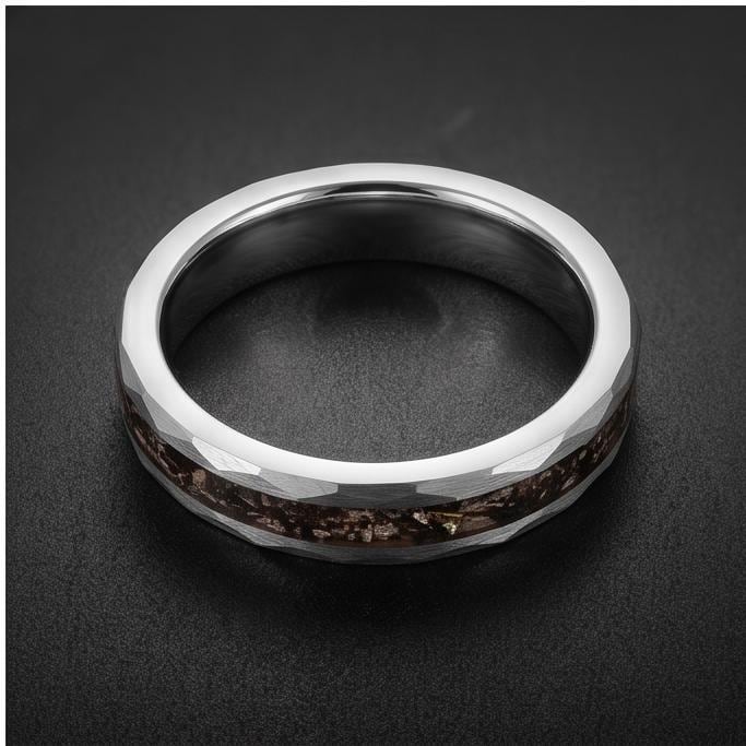 Rutilated Quartz Ring, Hammered Tungsten Ring, Hammered Silver Ring, Mens Wedding Band, Womens Ring, Engagement Ring, Anniver