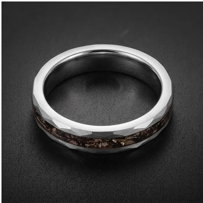Rutilated Quartz Ring, Hammered Tungsten Ring, Hammered Silver Ring, Mens Wedding Band, Womens Ring, Engagement Ring, Anniver