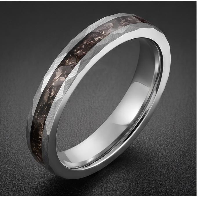 Rutilated Quartz Ring, Hammered Tungsten Ring, Hammered Silver Ring, Mens Wedding Band, Womens Ring, Engagement Ring, Anniver
