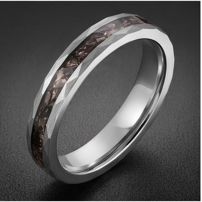 Rutilated Quartz Ring, Hammered Tungsten Ring, Hammered Silver Ring, Mens Wedding Band, Womens Ring, Engagement Ring, Anniver