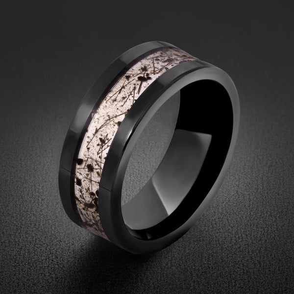 Rutilated Quartz Ring, Black Tungsten Ring, Black Wedding Ring, Mens Wedding Band, Womens Ring, Anniversary Ring, Engagement 