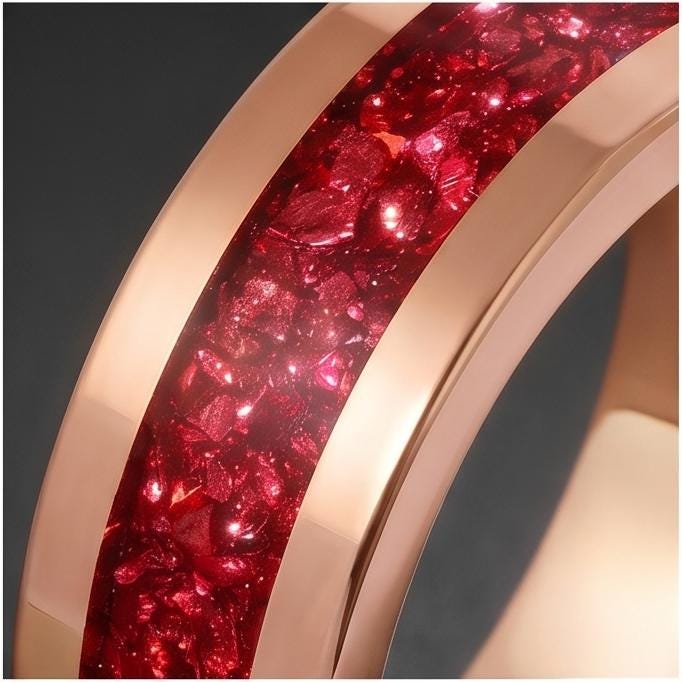 Tungsten Carbide Mens Ring ~ Rose Gold Wedding Band (4mm, 8mm) ~ Ruby Wedding Ring ~ Elegant Promise Ring ~ Engagement Gift ~
