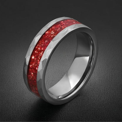 Ruby Ring, Hammered Tungsten Ring, Hammered Silver Ring, Mens Wedding Band, Womens Ring, Anniversary Ring, Engagement Ring, 4