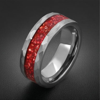 Ruby Ring, Hammered Tungsten Ring, Hammered Silver Ring, Mens Wedding Band, Womens Ring, Anniversary Ring, Engagement Ring, 4