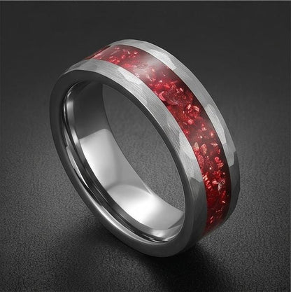Ruby Ring, Hammered Tungsten Ring, Hammered Silver Ring, Mens Wedding Band, Womens Ring, Anniversary Ring, Engagement Ring, 4