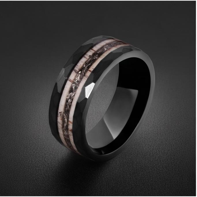 Hammered Tungsten Meteorite Deer Antler Ring ~ Black Wedding Band (8mm) ~ Hunting Mens Wedding Ring ~ Mens Anniversary Promis