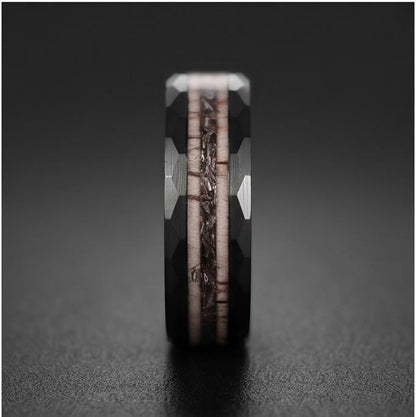 Hammered Tungsten Meteorite Deer Antler Ring ~ Black Wedding Band (8mm) ~ Hunting Mens Wedding Ring ~ Mens Anniversary Promis