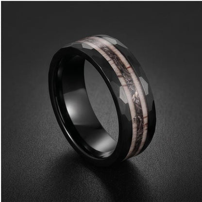 Hammered Tungsten Meteorite Deer Antler Ring ~ Black Wedding Band (8mm) ~ Hunting Mens Wedding Ring ~ Mens Anniversary Promis