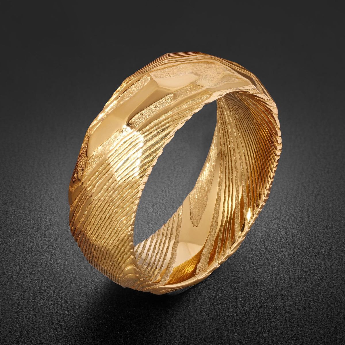 Gold Damascus Ring, Hammered Gold Ring, Gold Wedding Ring, Men Wedding Ring, Mens Ring, Anniversary Ring, Engagement Ring, 8m
