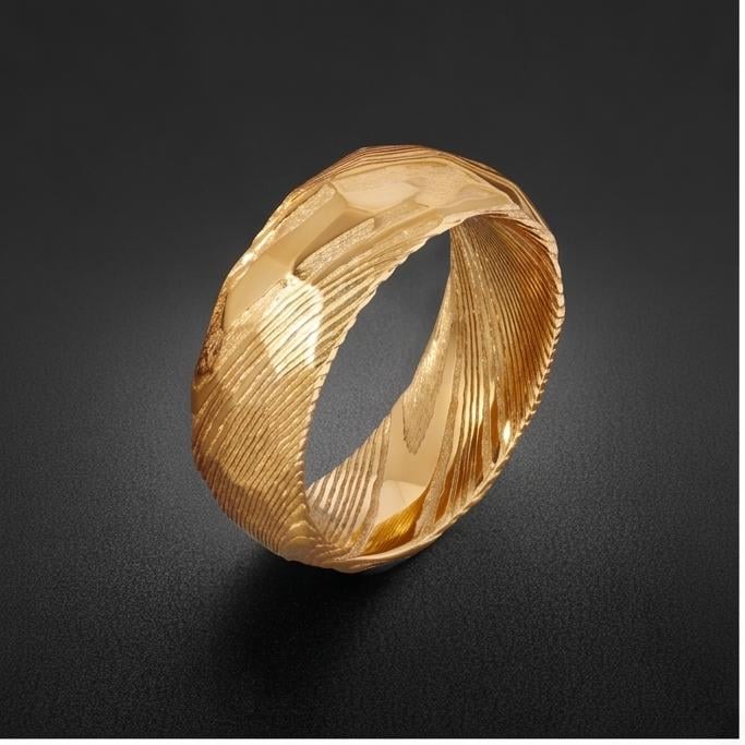Gold Damascus Ring, Hammered Gold Ring, Gold Wedding Ring, Men Wedding Ring, Mens Ring, Anniversary Ring, Engagement Ring, 8m