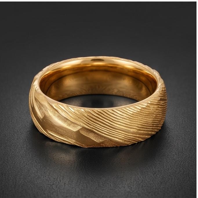 Gold Damascus Ring, Hammered Gold Ring, Gold Wedding Ring, Men Wedding Ring, Mens Ring, Anniversary Ring, Engagement Ring, 8m