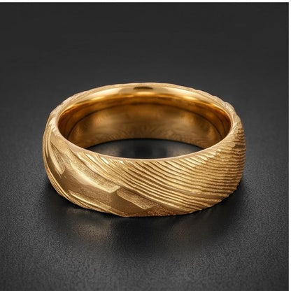 Gold Damascus Ring, Hammered Gold Ring, Gold Wedding Ring, Men Wedding Ring, Mens Ring, Anniversary Ring, Engagement Ring, 8m