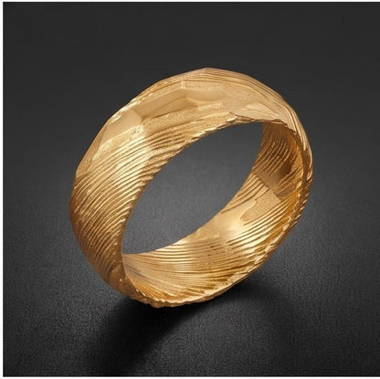 Gold Damascus Ring, Hammered Gold Ring, Gold Wedding Ring, Men Wedding Ring, Mens Ring, Anniversary Ring, Engagement Ring, 8m