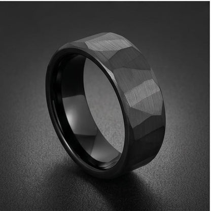 Black Hammered Tungsten Ring | Brushed 8mm Men’s Wedding Band ~ Personalized Alternative Groom Ring with Free Engraving ~ Roc
