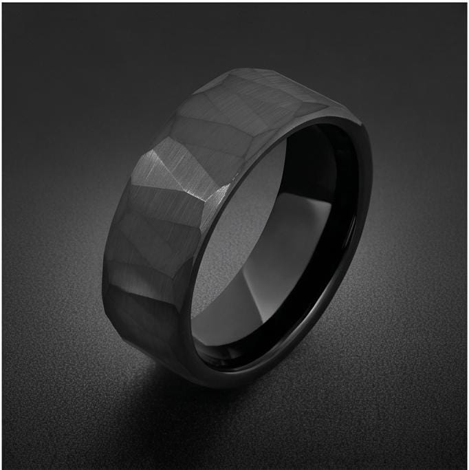 Black Hammered Tungsten Ring | Brushed 8mm Men’s Wedding Band ~ Personalized Alternative Groom Ring with Free Engraving ~ Roc