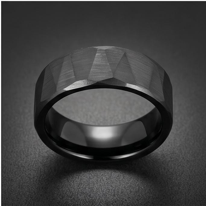 Black Hammered Tungsten Ring | Brushed 8mm Men’s Wedding Band ~ Personalized Alternative Groom Ring with Free Engraving ~ Roc