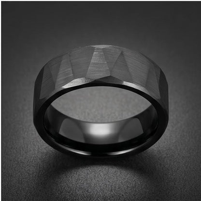 Black Hammered Tungsten Ring | Brushed 8mm Men’s Wedding Band ~ Personalized Alternative Groom Ring with Free Engraving ~ Roc