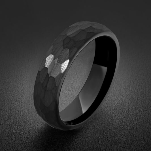 Custom Engraved Black Tungsten Ring | Personalized Hammered Wedding Band in 4mm or 6mm ~ Personalized Gifts for Him or Her