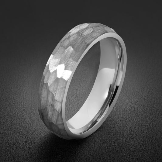 Hammered Mens Wedding Band ~ Hammered Silver Tungsten Ring ~ Modern Engagement Gift for Couple ~ Rustic Wedding Ring ~ Silver