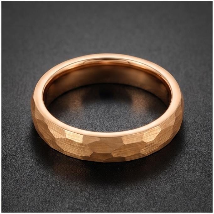 Custom Engraved Gold Tungsten Ring | Personalized Hammered Wedding Band in 4mm or 6mm ~ Personalized Gift for Him or Her - im