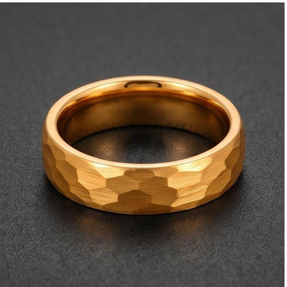 Custom Engraved Gold Tungsten Ring | Personalized Hammered Wedding Band in 4mm or 6mm ~ Personalized Gift for Him or Her - im